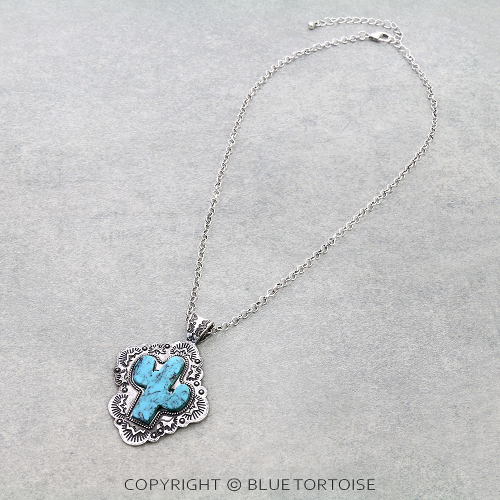 Western Cactus Stone Pendant Necklace