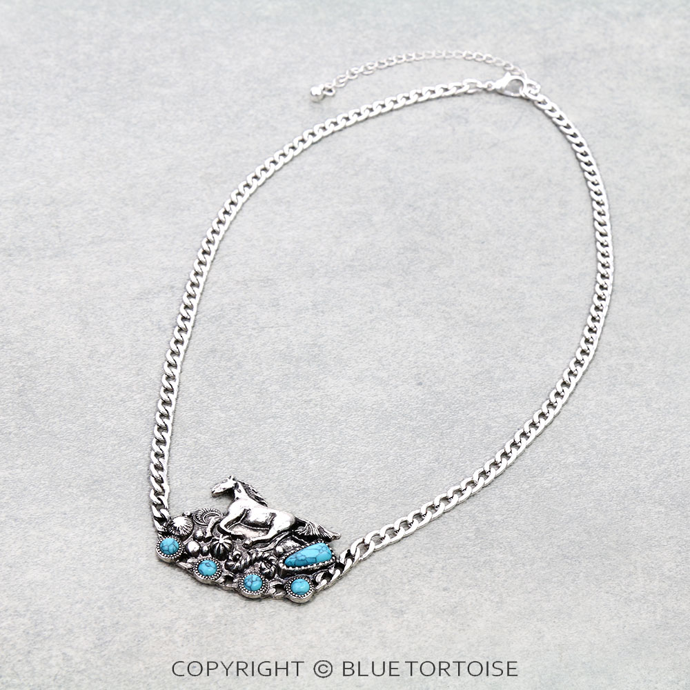 Western Horse Stone Pendant Necklace