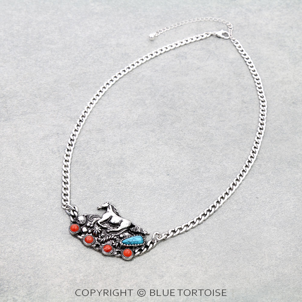 Western Horse Stone Pendant Necklace