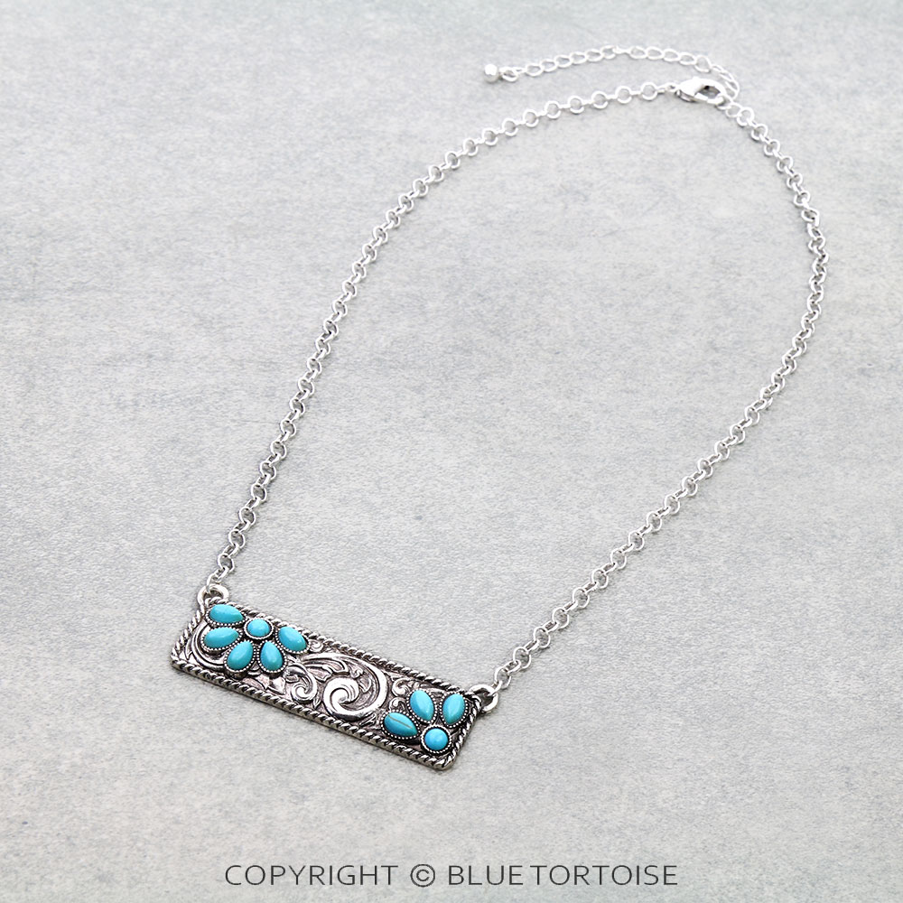 Western Filigree Rectangle with Stone Pendant Necklace