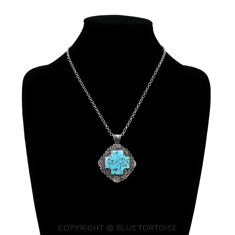 Western Cross Stone Pendant Necklace - Image 2