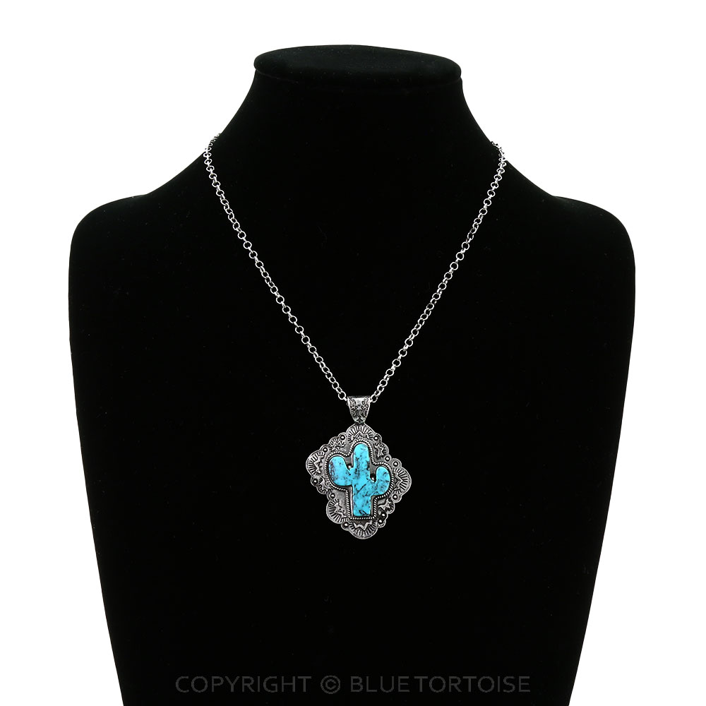 Western Cactus Stone Pendant Necklace - Image 2