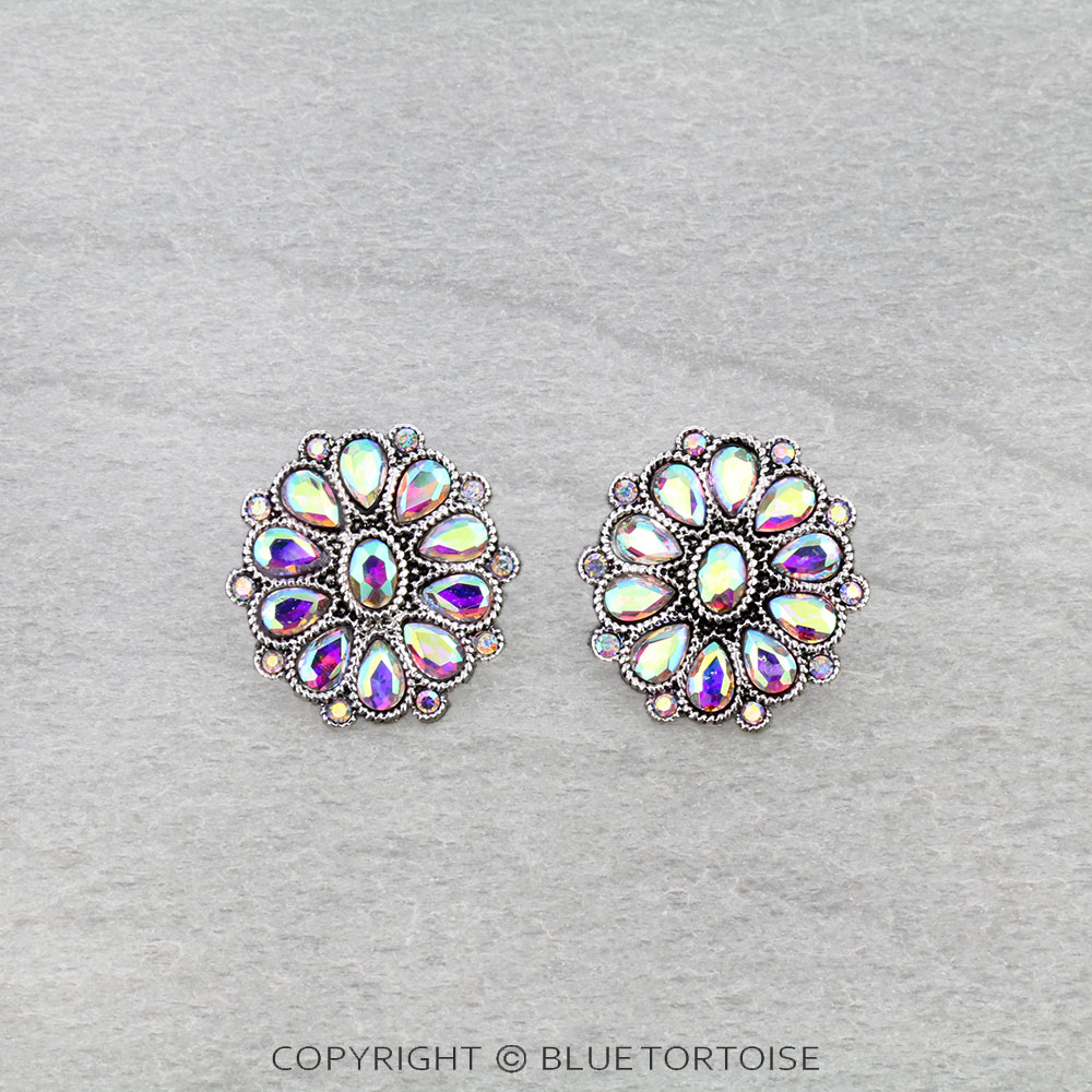 Western Concho Stone Stud Earrings