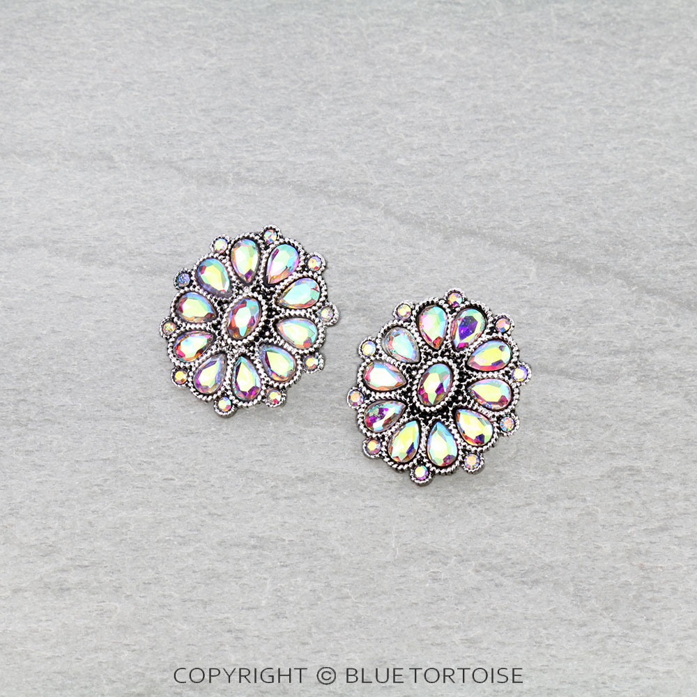 Western Concho Stone Stud Earrings - Image 3