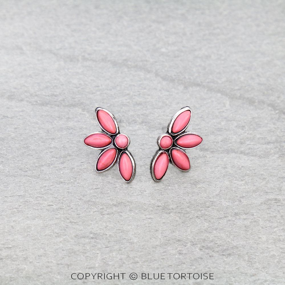 Western Flower Stone Stud Earrings