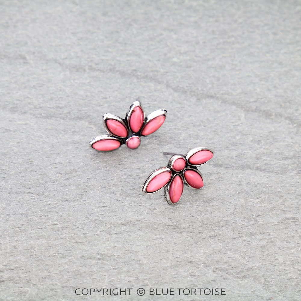 Western Flower Stone Stud Earrings - Image 3