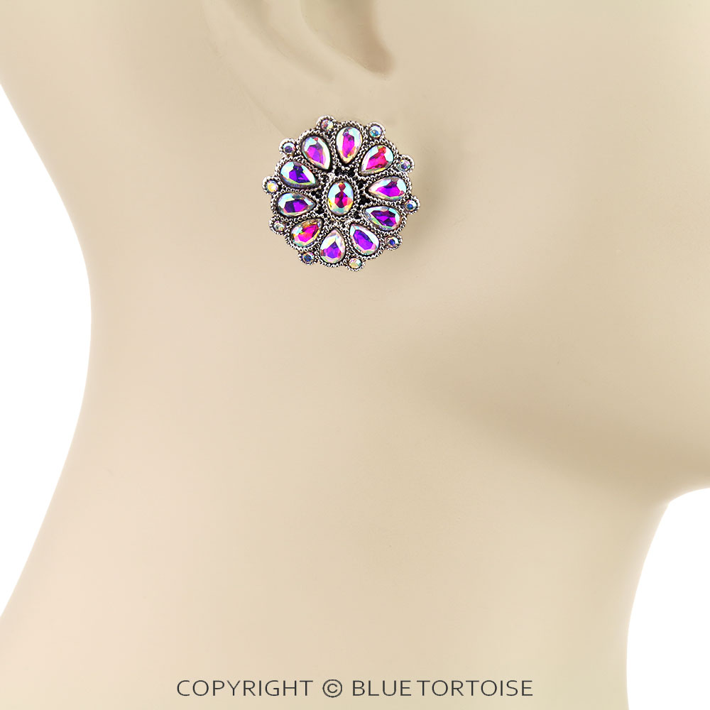 Western Concho Stone Stud Earrings - Image 2