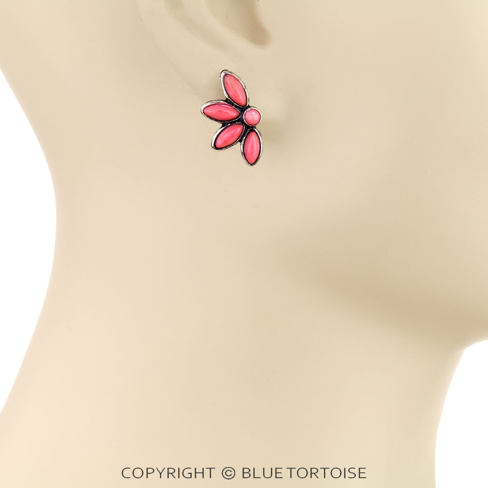 Western Flower Stone Stud Earrings - Image 2