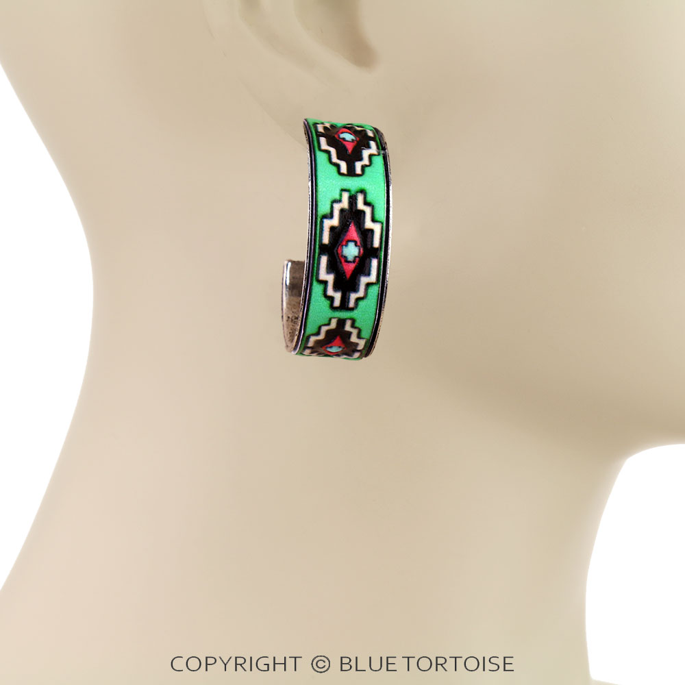 Western Aztec Tooled Leather Hoop Earrings - Image 2