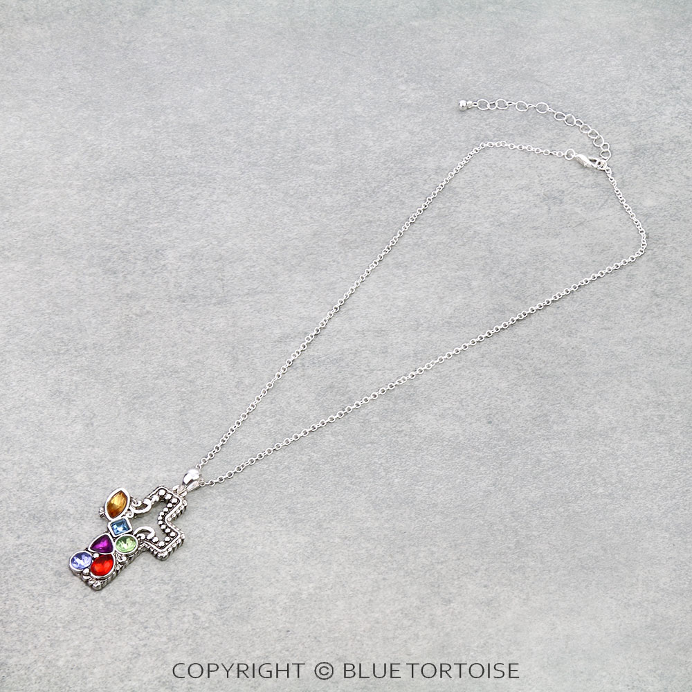 Tailored Ball TXR Cross with Stone Necklace