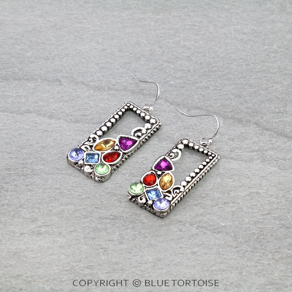 Tailored Ball TXR Rectangle with Stone Dangle Earrings