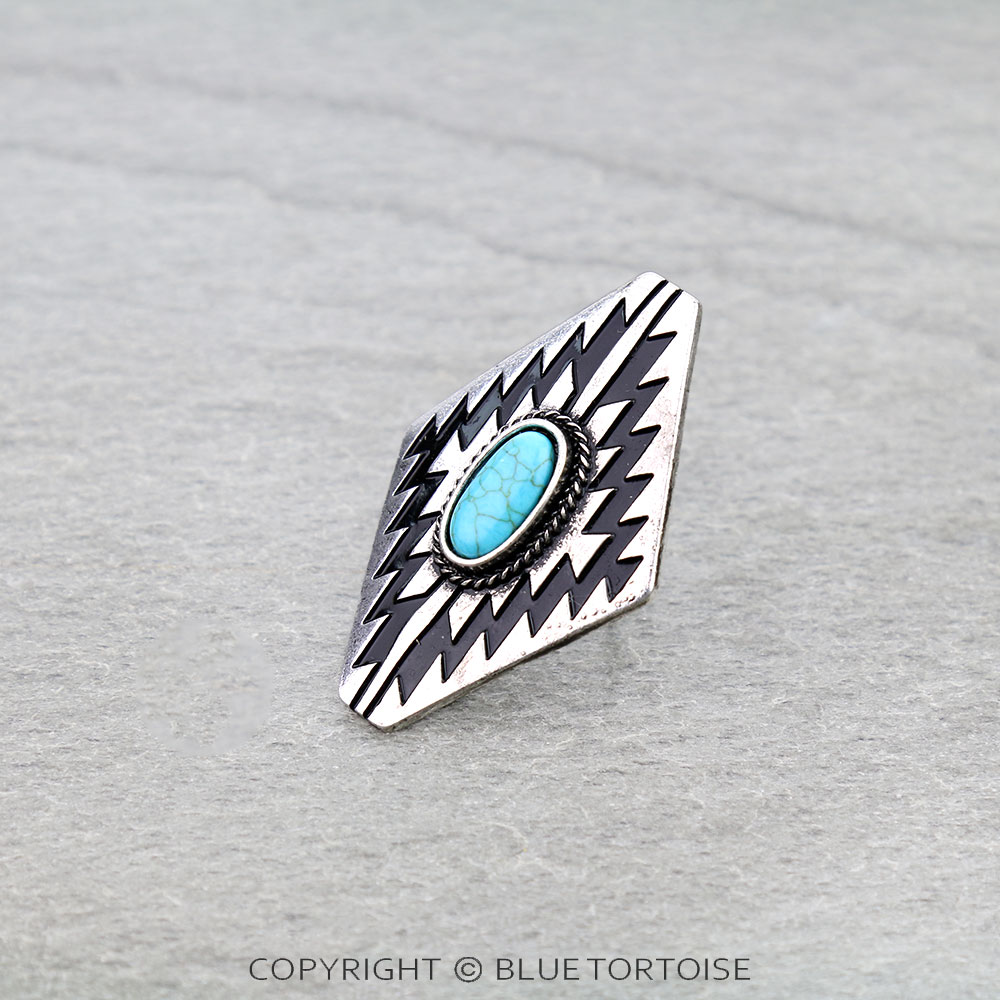 Western Diamond Shape Aztec Cuff Ring - Image 3