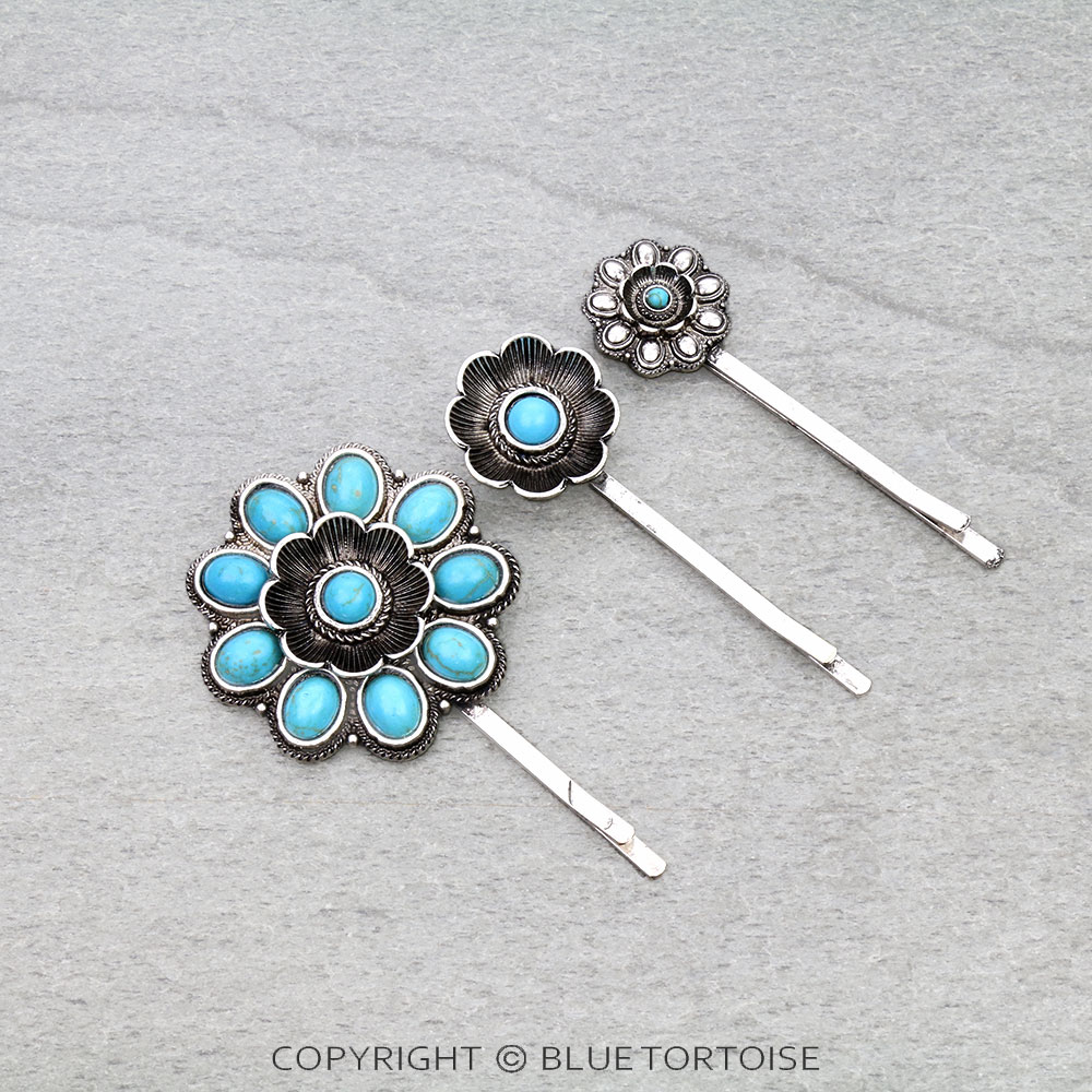 Western Flower Concho Bobby Pin Set of 3