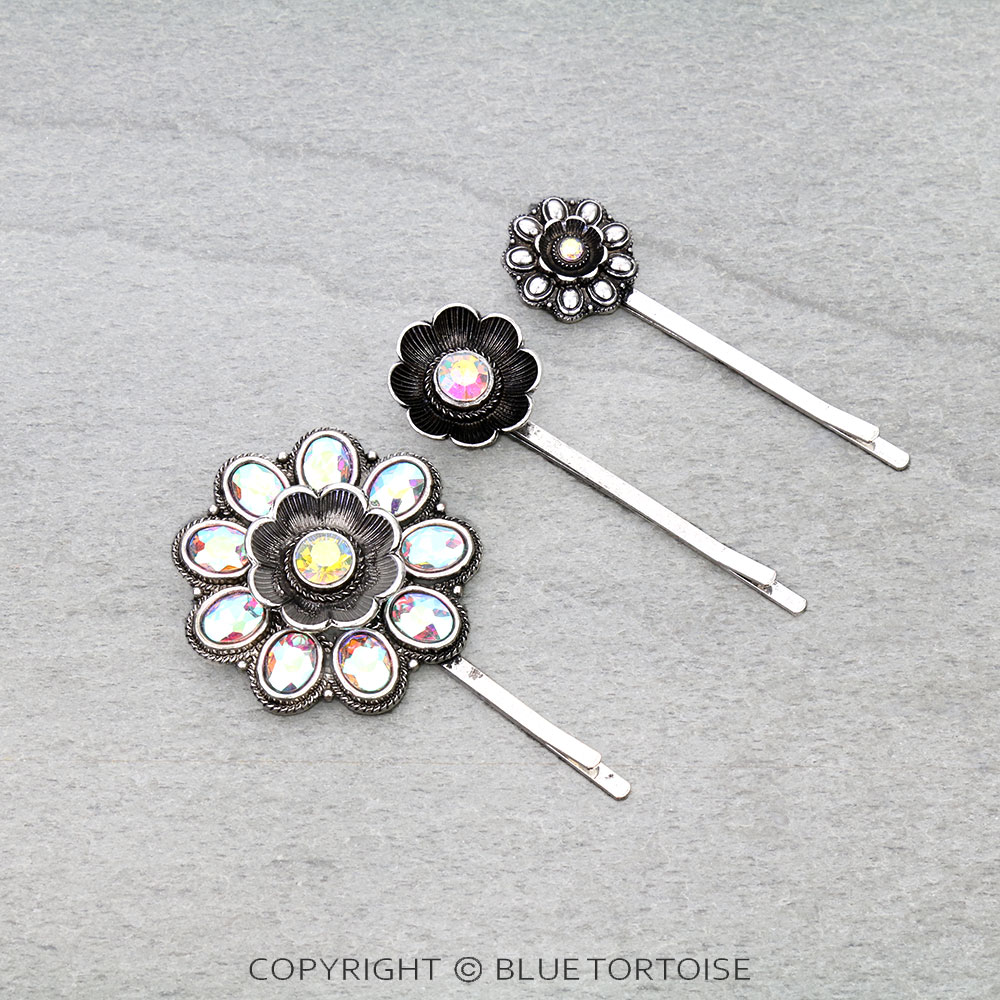Western Flower Concho Bobby Pin Set of 3