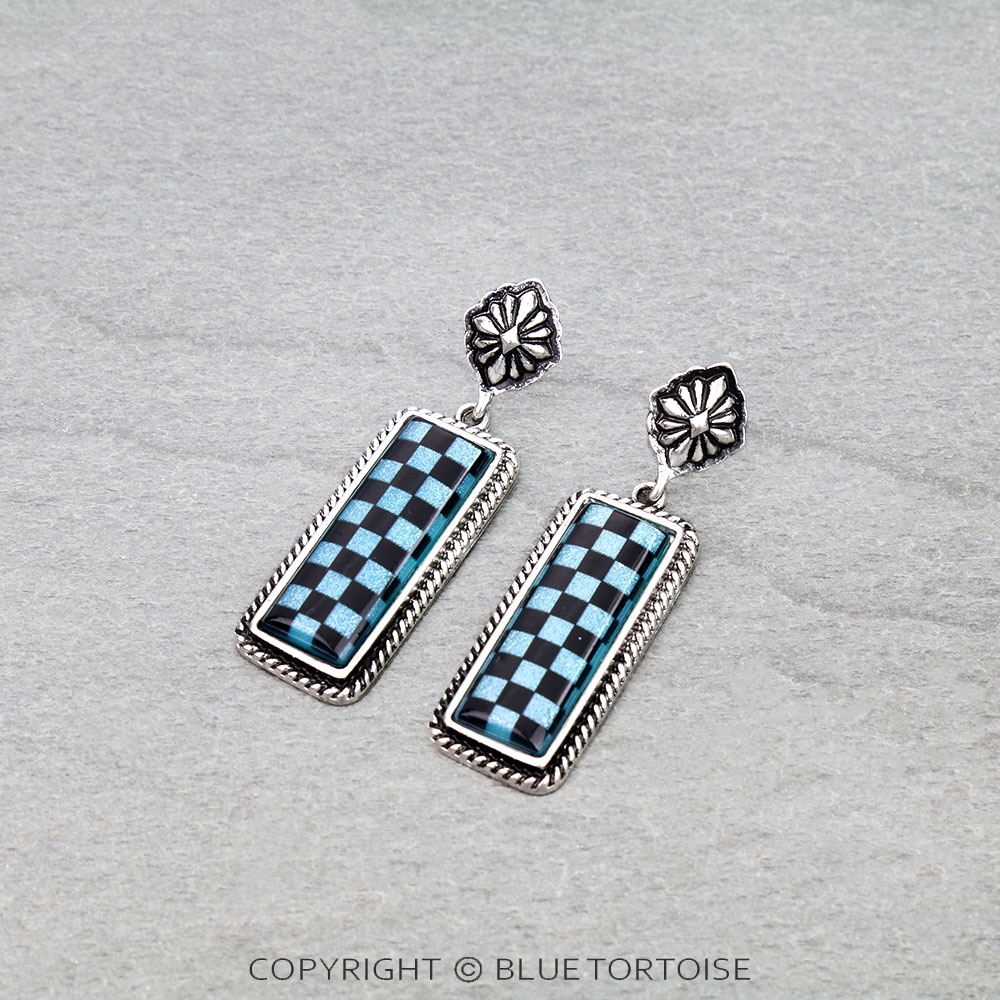 Western Checker Bar Stud Earrings