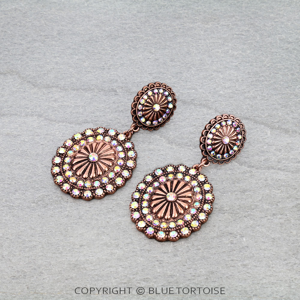 Western Concho Stone Stud Earrings