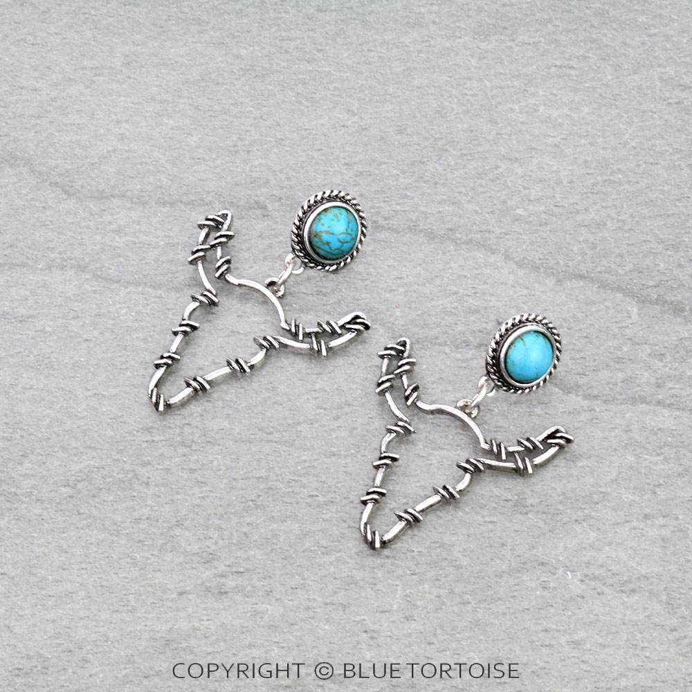 Western Steer Skull Wire Stud Earrings
