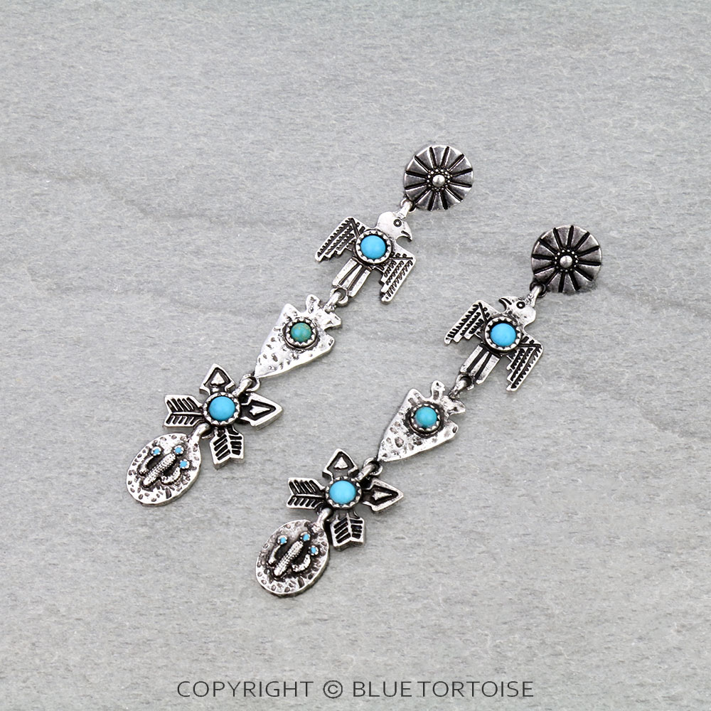 Western Thunderbird Theme Drop Stud Earrings