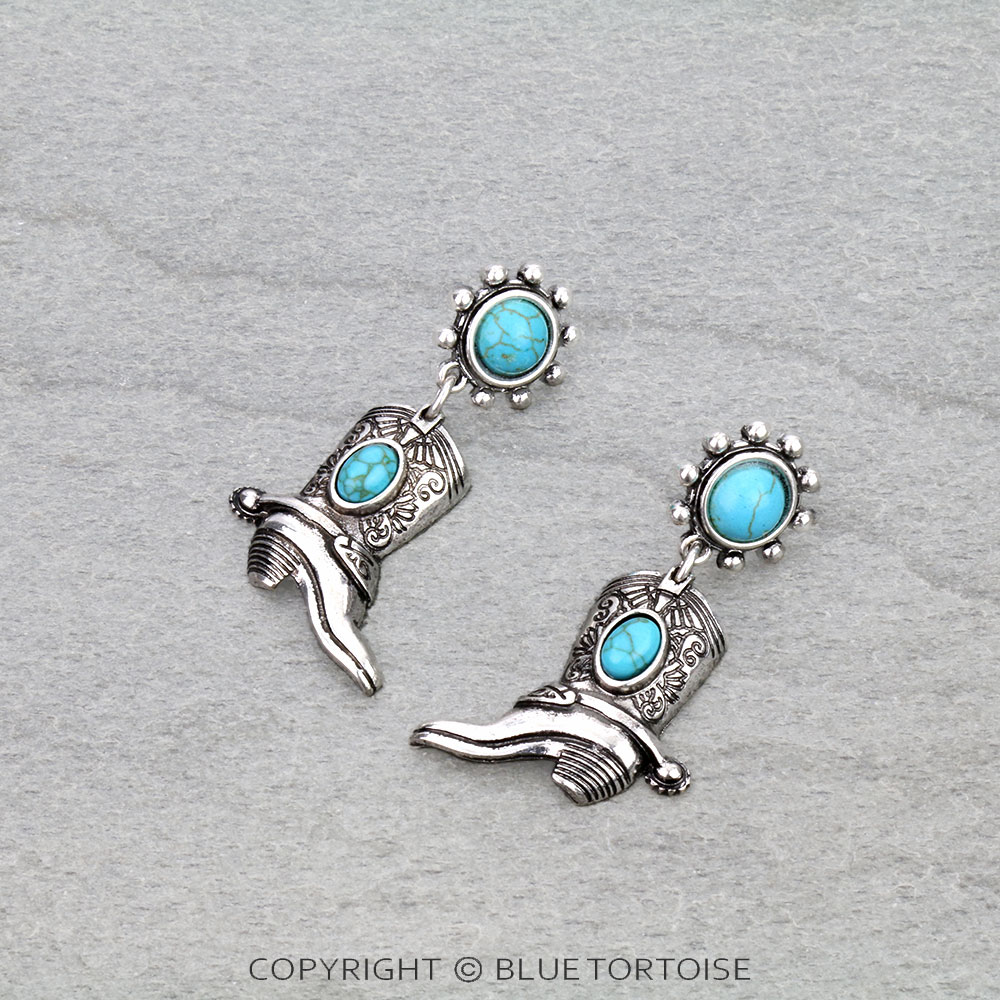 Western Cowboy Boot Stone Stud Earrings