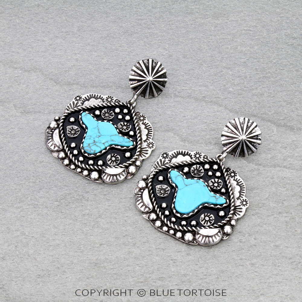 Western Cow Head Stone Stud Earrings