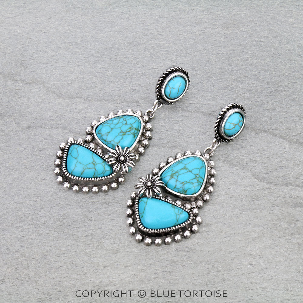 Western Flower with Stone Stud Earrings