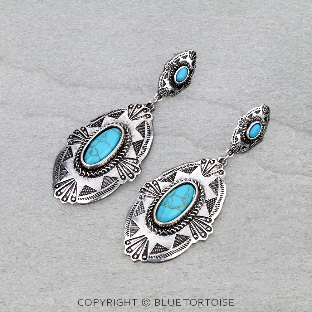Western Oval Concho Stone Stud Earrings