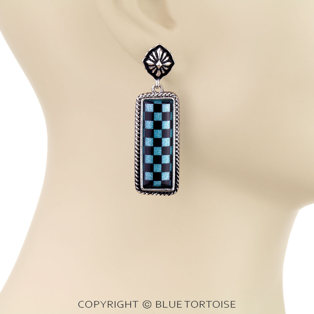 Western Checker Bar Stud Earrings - Image 2