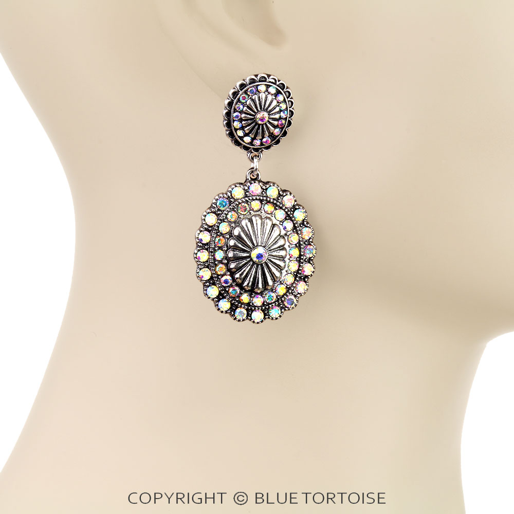 Western Concho Stone Stud Earrings - Image 2