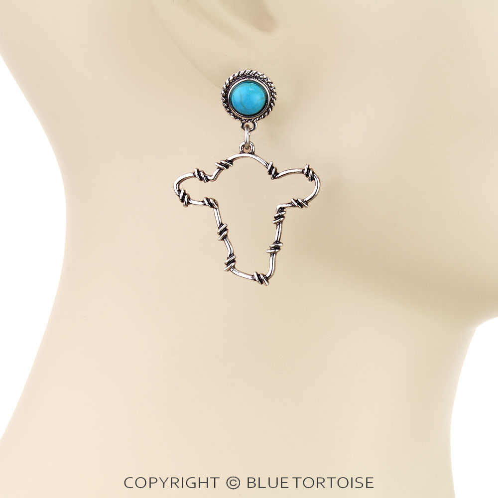Western Cow Head Wire Stud Earrings - Image 2