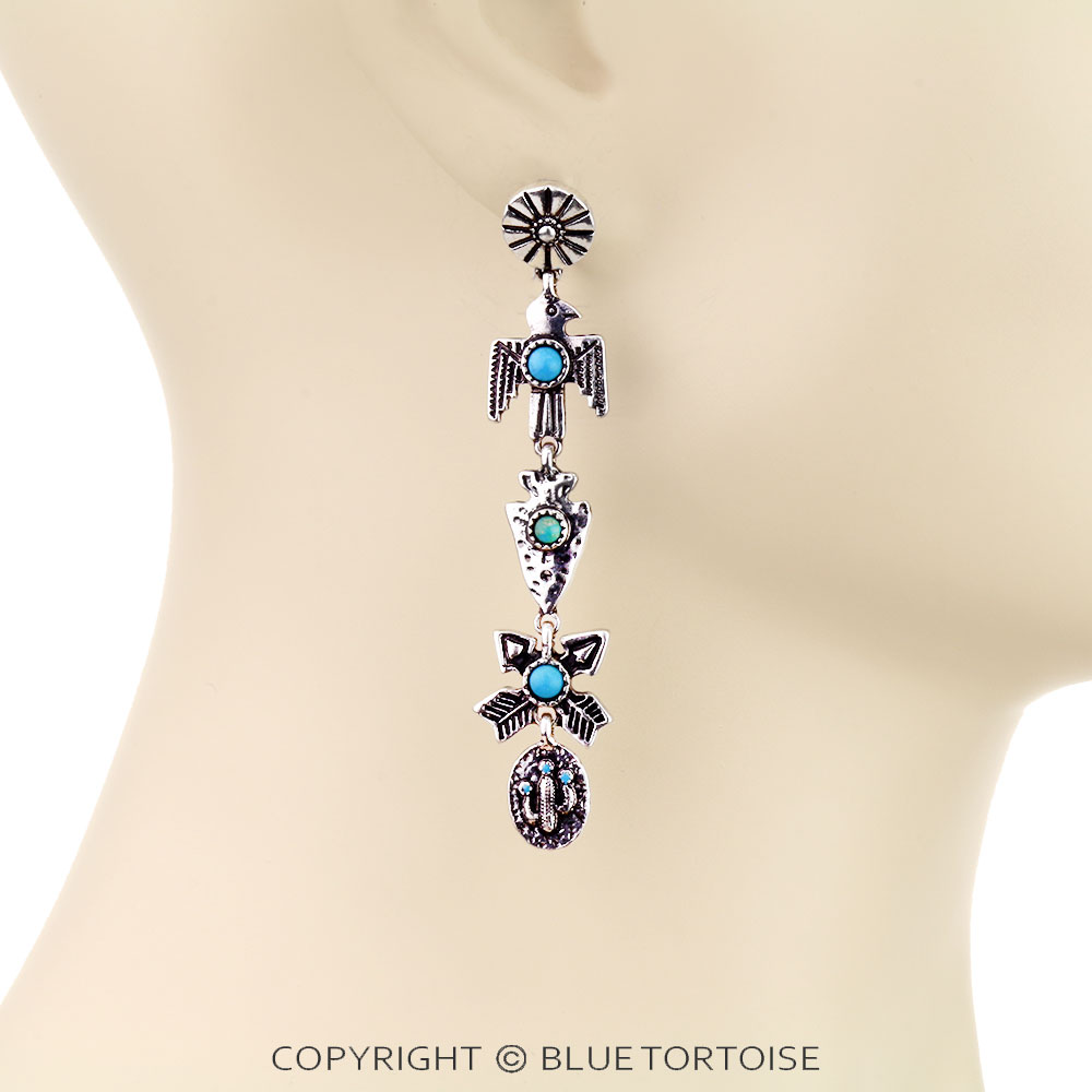 Western Thunderbird Theme Drop Stud Earrings - Image 2