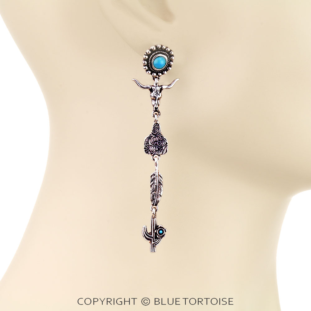 Western Steer Skull Theme Drop Stud Earrings - Image 2