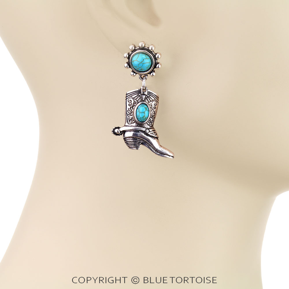 Western Cowboy Boot Stone Stud Earrings - Image 2