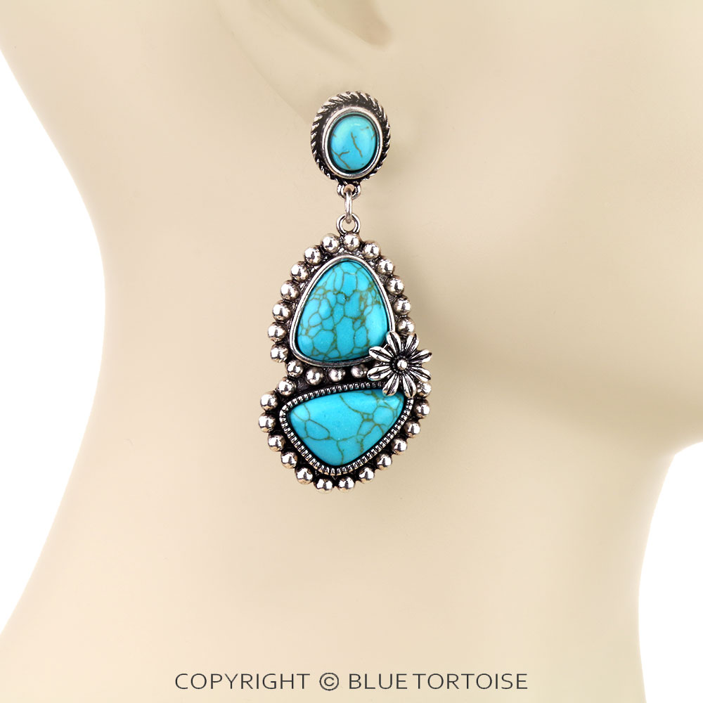 Western Flower with Stone Stud Earrings - Image 2