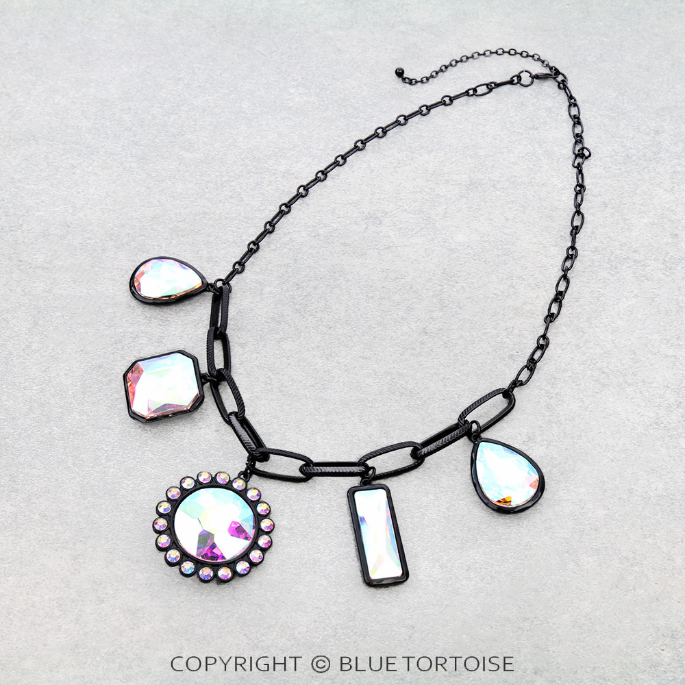 Multi AB Stone Charm Necklace