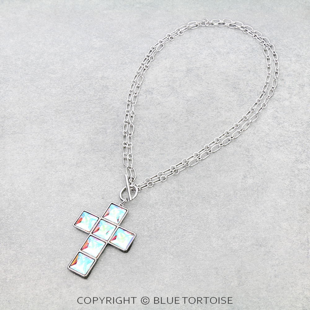 Cross Shape AB Stone Pendant Necklace