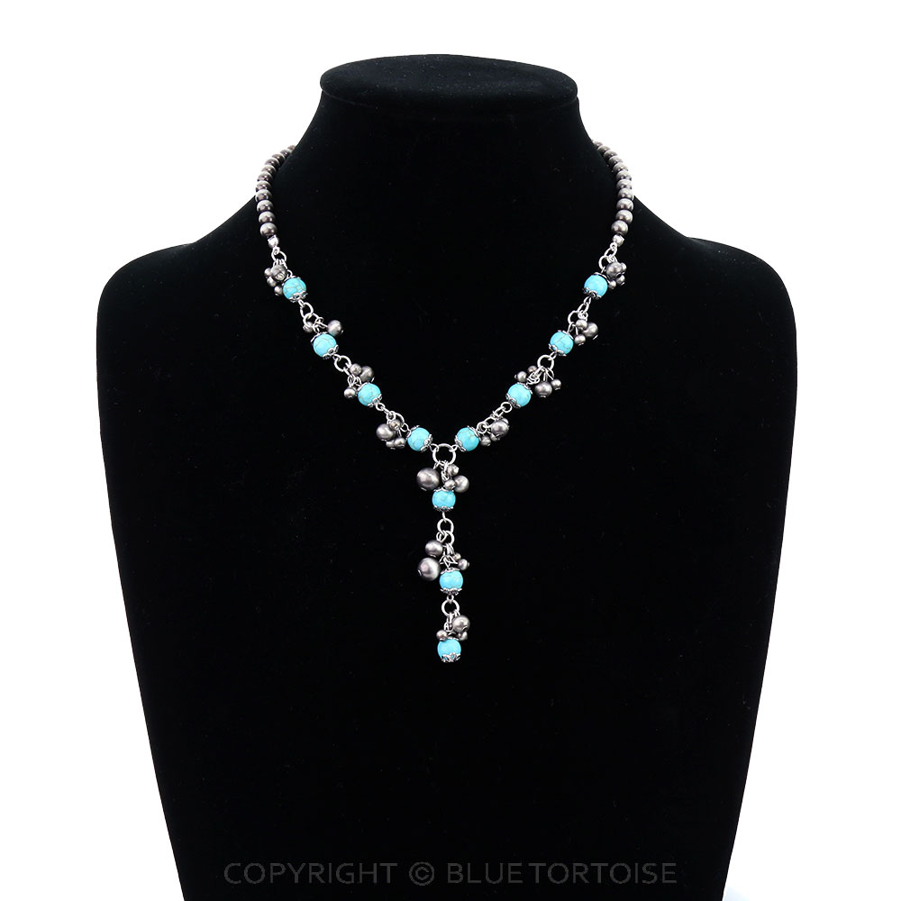 Navajo Style Pearl & Bead Y Necklace - Image 2