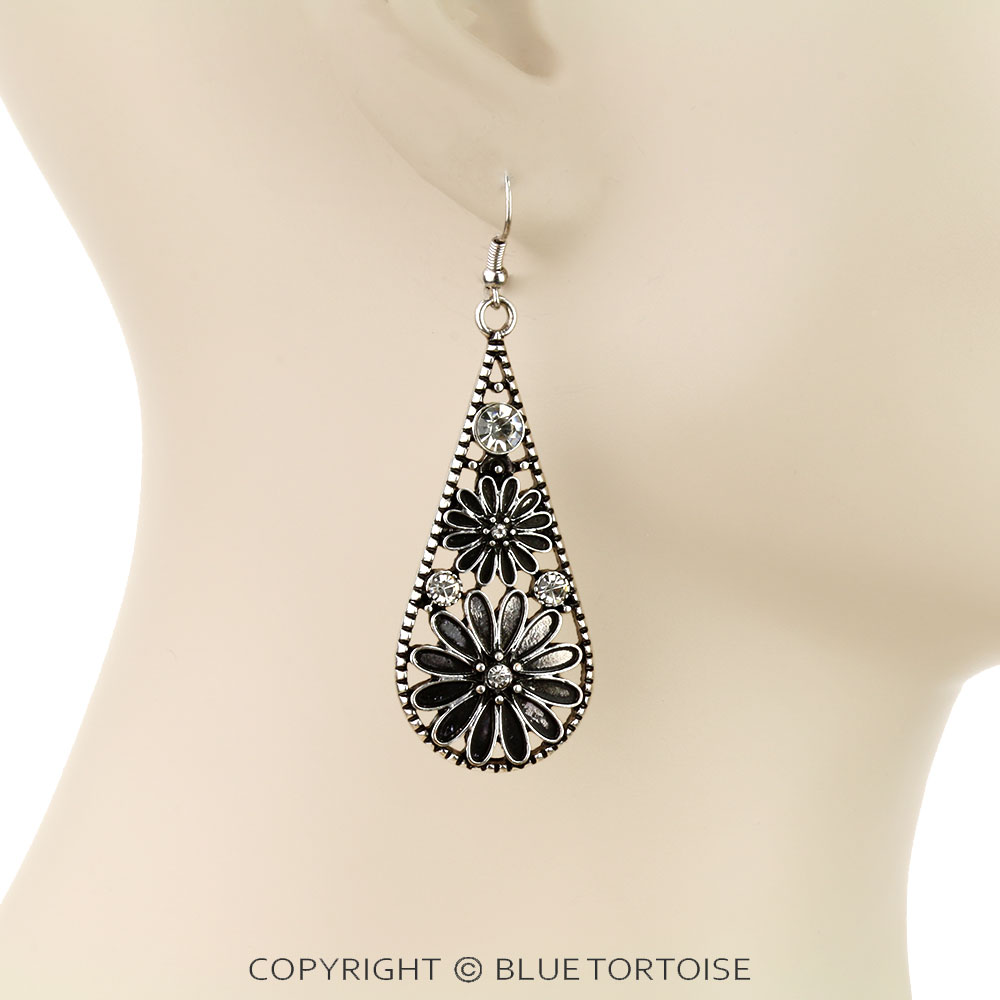 Western Flower Teardrop Dangle Earrings - Image 2