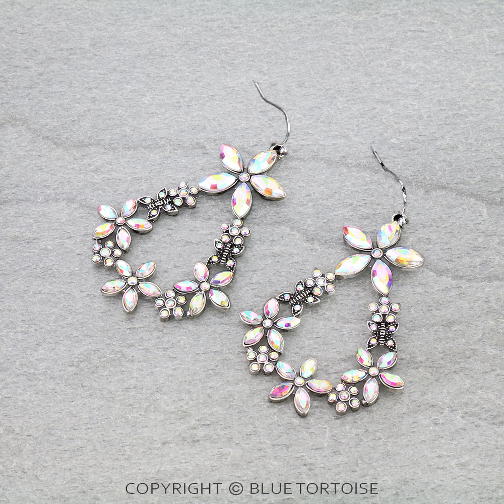 Western Stone Flower Teardrop Dangle Earrings