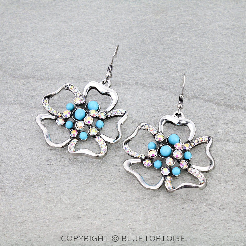 Western Stone Flower Dangle Earrings