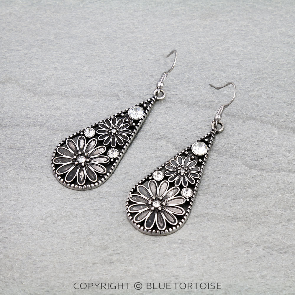 Western Flower Teardrop Dangle Earrings