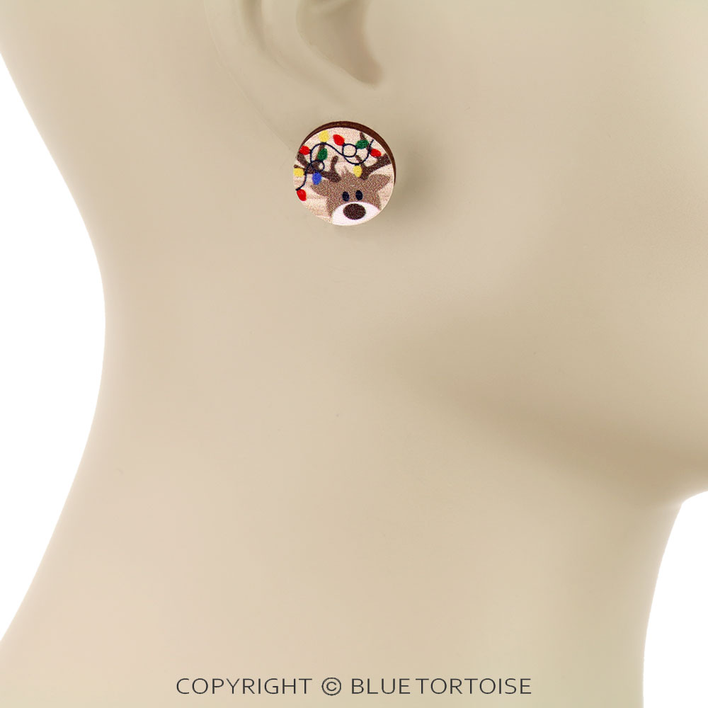 Christmas Rudolf Wooden Stud Earrings - Image 2