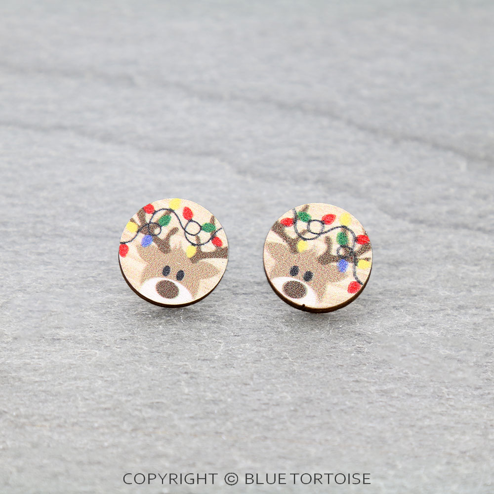 Christmas Rudolf Wooden Stud Earrings