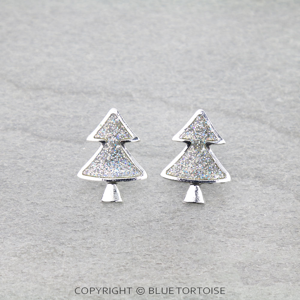 Christmas Glitter Enamel Tree Stud Earrings