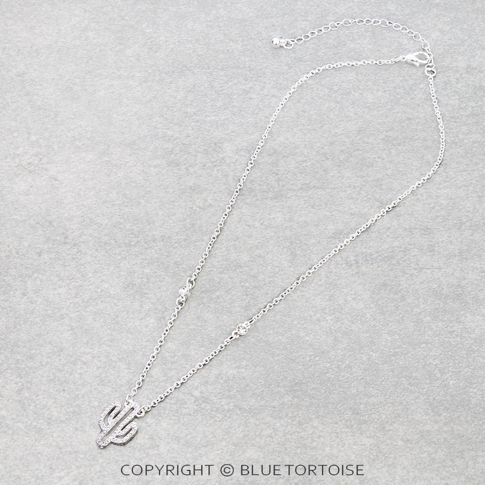 Western Cactus Cut Out Paved Necklace