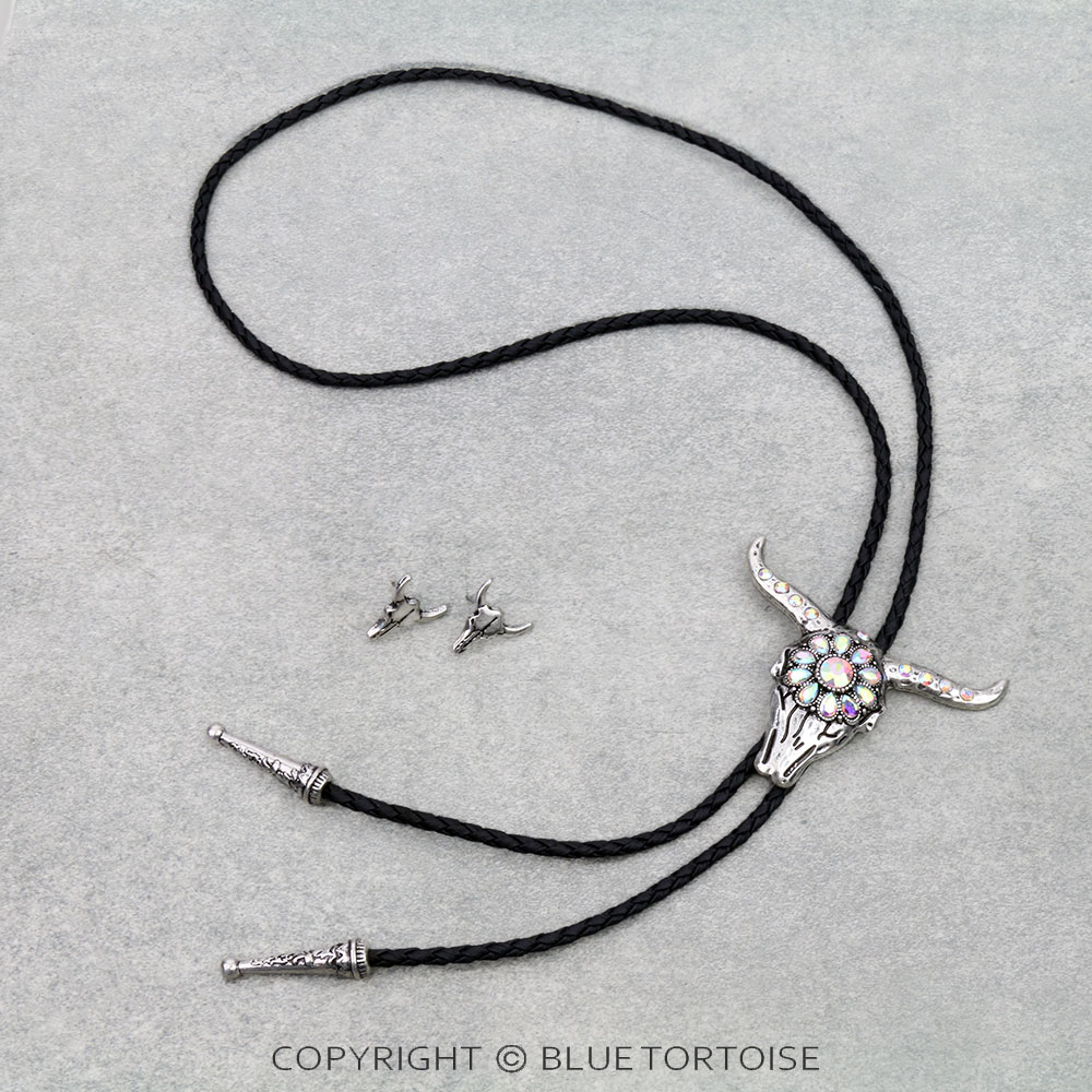 Western Steer Skull Bolo Necklace Set