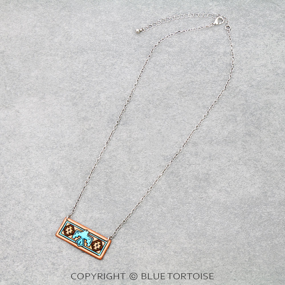 Western Thunderbird Tooled Leather Bar Necklace