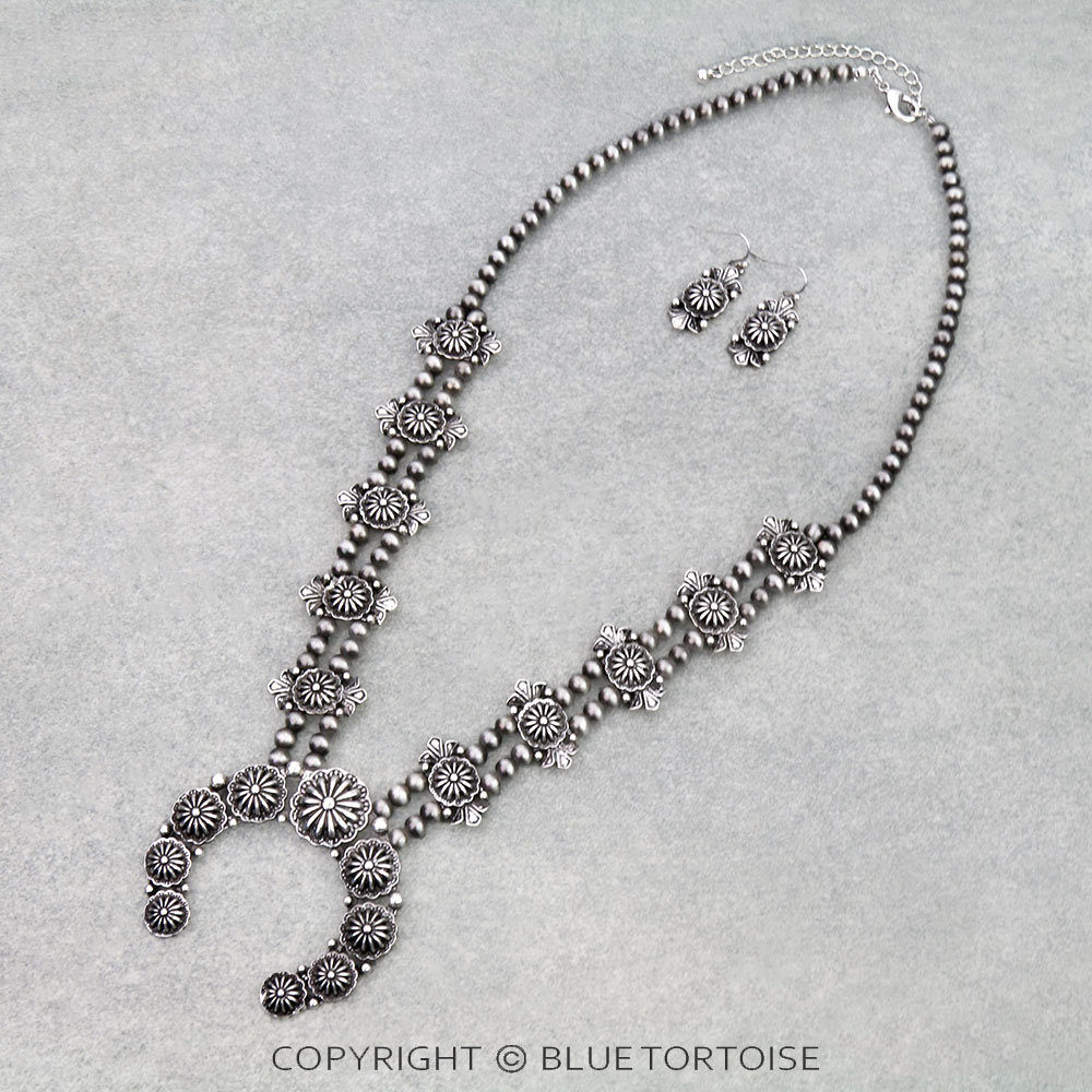 Western Concho Squash Blossom Necklace Set