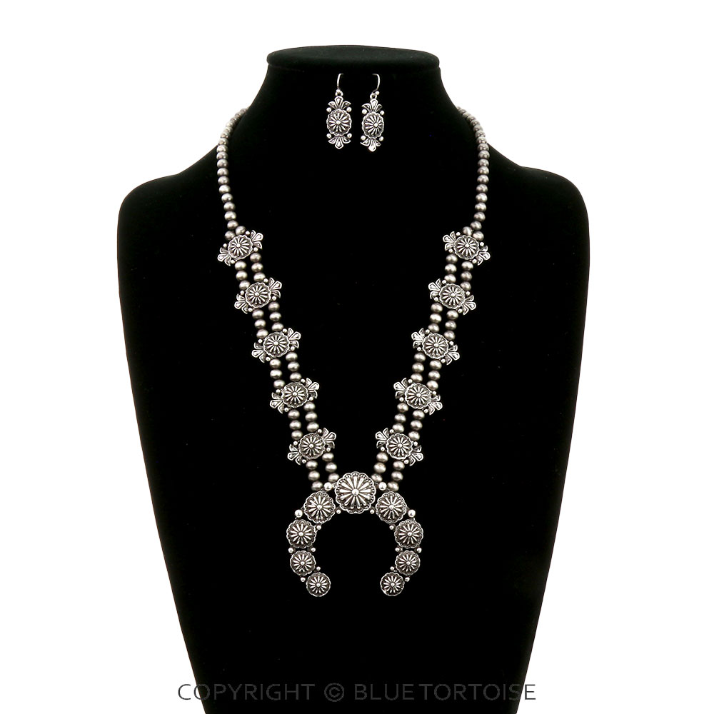 Western Concho Squash Blossom Necklace Set - Image 2