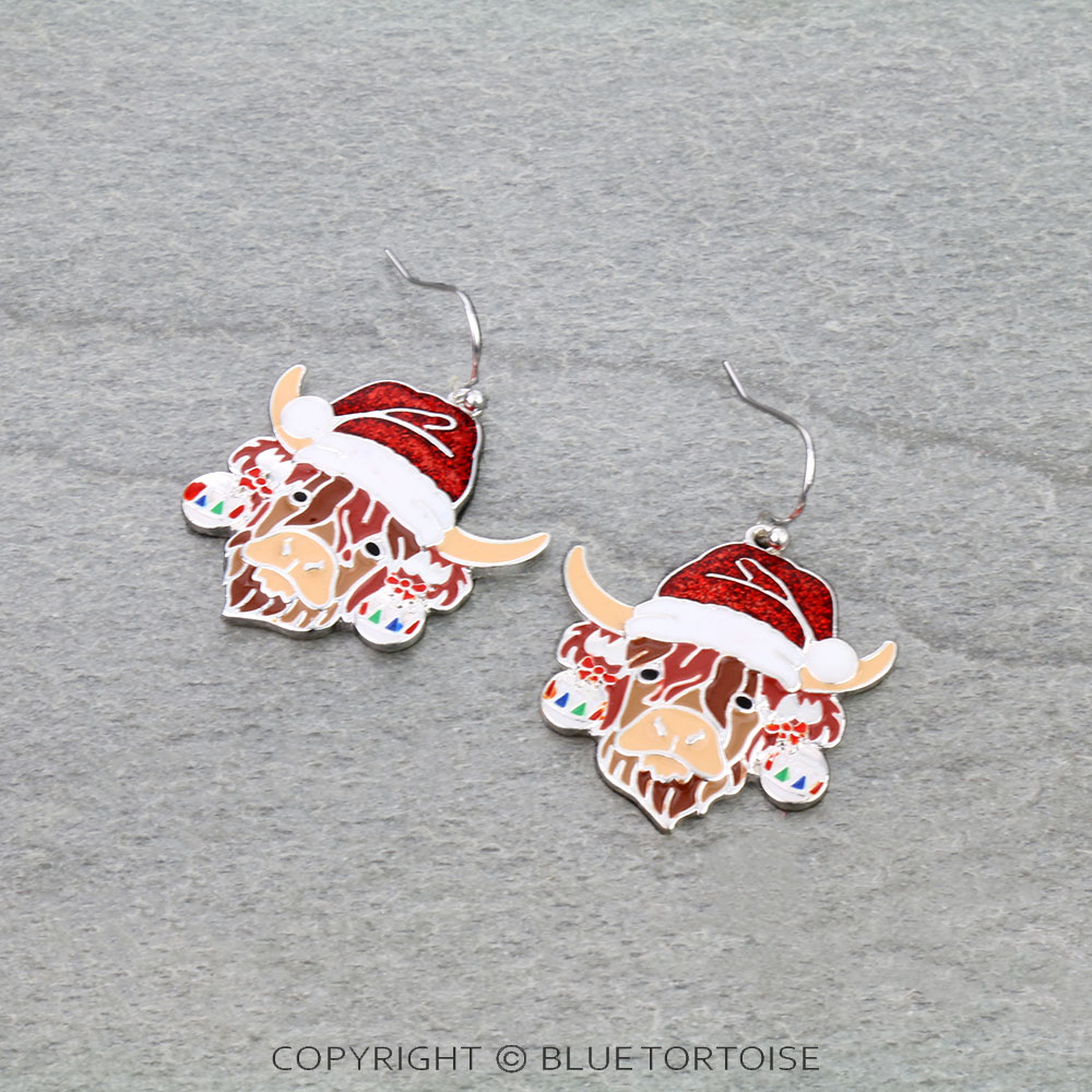 Christmas Highland Cow Epoxy Dangle Earrings