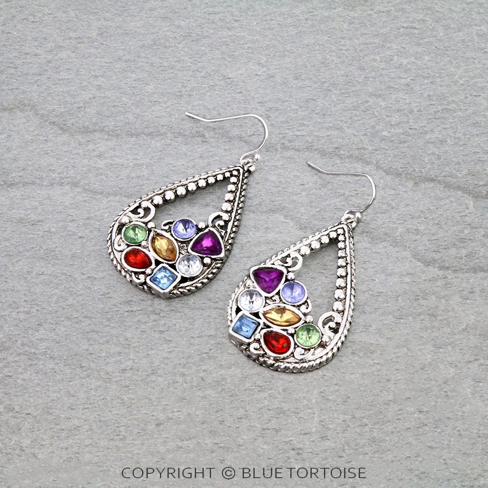 Tailored Ball TXR Teardrop with Stone Dangle Earrings